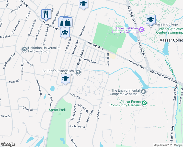 map of restaurants, bars, coffee shops, grocery stores, and more near 4001 Fox Lane in Poughkeepsie