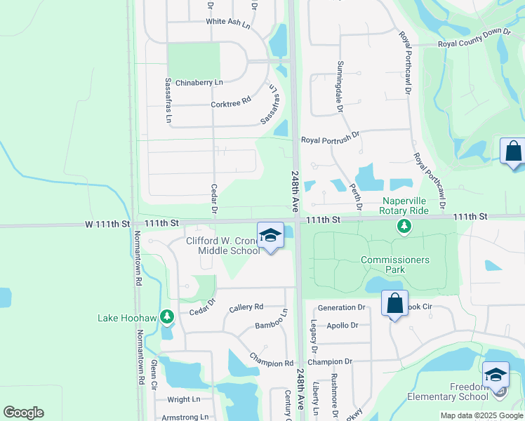 map of restaurants, bars, coffee shops, grocery stores, and more near 24844 111th Street in Naperville