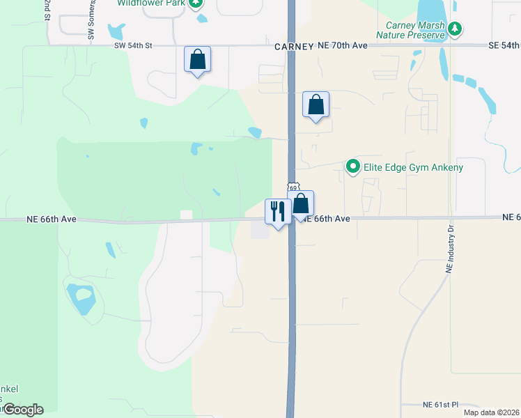 map of restaurants, bars, coffee shops, grocery stores, and more near 1220 Northeast 66th Avenue in Des Moines