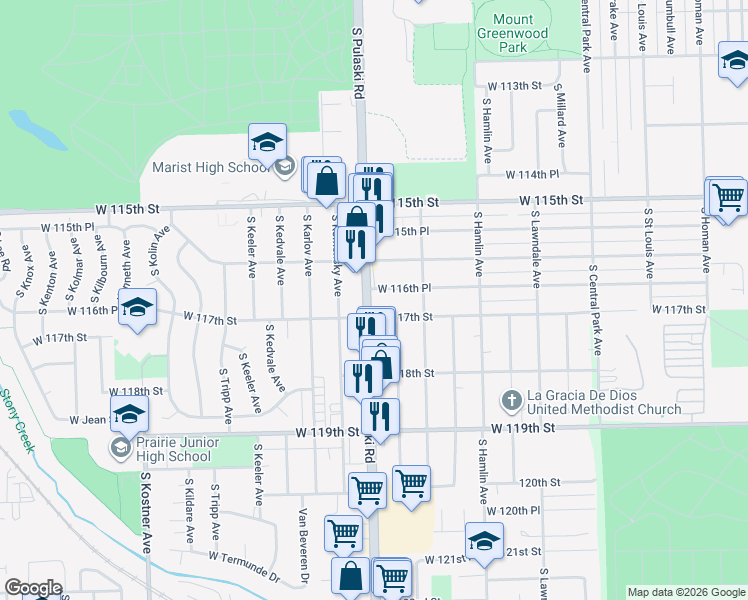 map of restaurants, bars, coffee shops, grocery stores, and more near in Alsip