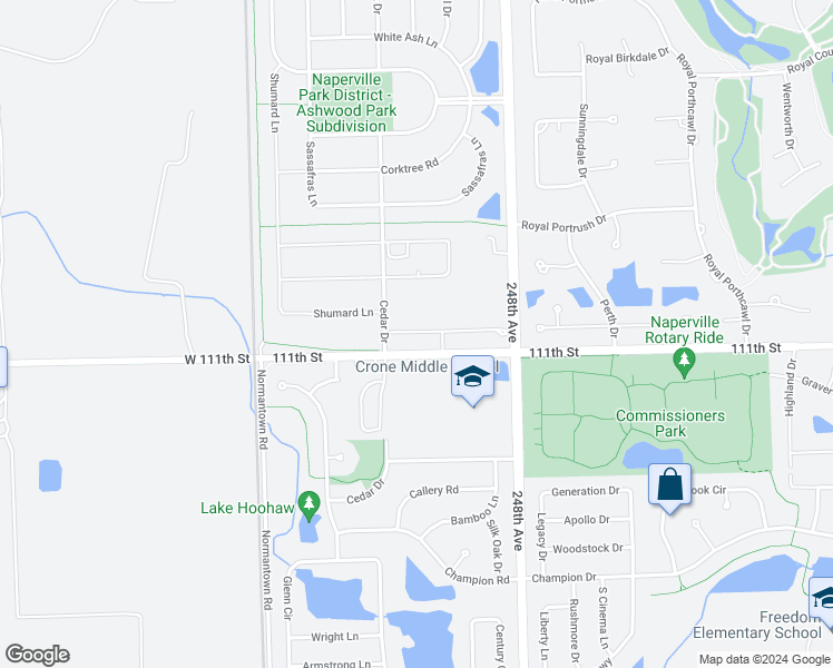 map of restaurants, bars, coffee shops, grocery stores, and more near 25035 111th Street in Naperville