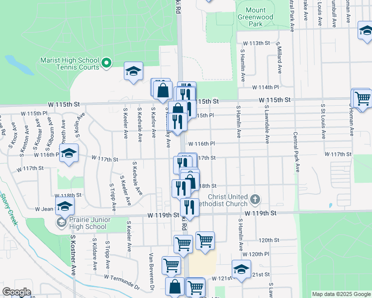 map of restaurants, bars, coffee shops, grocery stores, and more near in Alsip