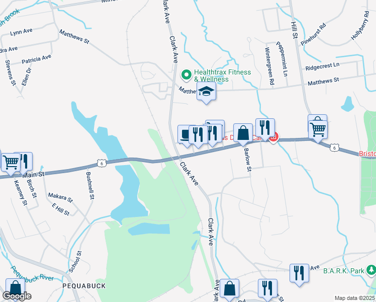 map of restaurants, bars, coffee shops, grocery stores, and more near 934 Terryville Avenue in Bristol