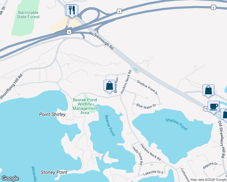 map of restaurants, bars, coffee shops, grocery stores, and more near 28 Pleasant Pines Avenue in Barnstable