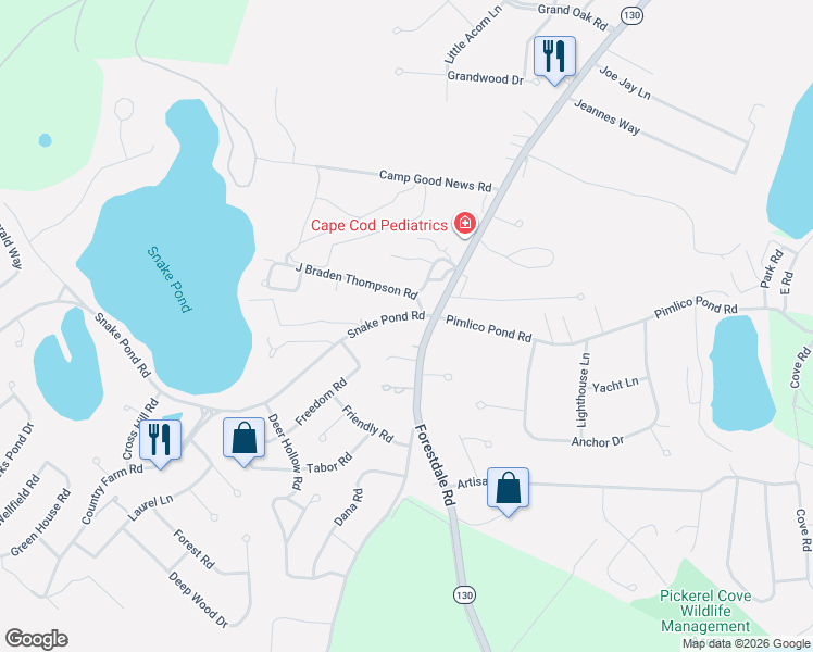 map of restaurants, bars, coffee shops, grocery stores, and more near 39 Massachusetts 130 in Sandwich