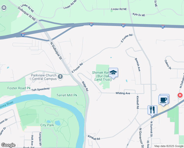 map of restaurants, bars, coffee shops, grocery stores, and more near 306 Virginia Street in Iowa City