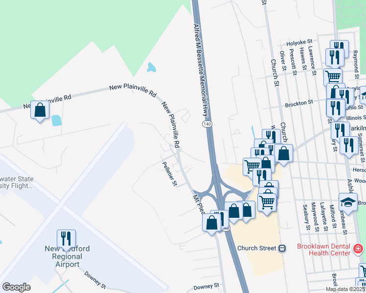 map of restaurants, bars, coffee shops, grocery stores, and more near 834 Tarkiln Hill Road in New Bedford