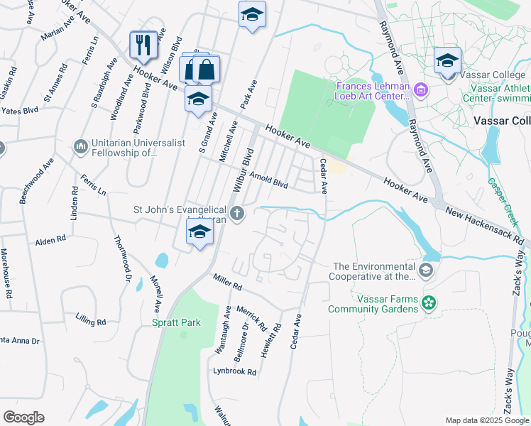map of restaurants, bars, coffee shops, grocery stores, and more near 4001 Fox Lane in Poughkeepsie