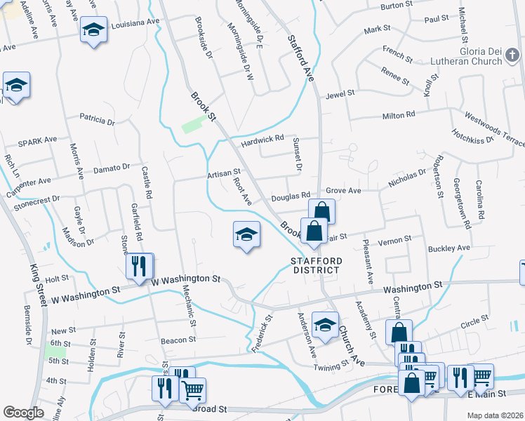 map of restaurants, bars, coffee shops, grocery stores, and more near 64 Root Avenue in Bristol