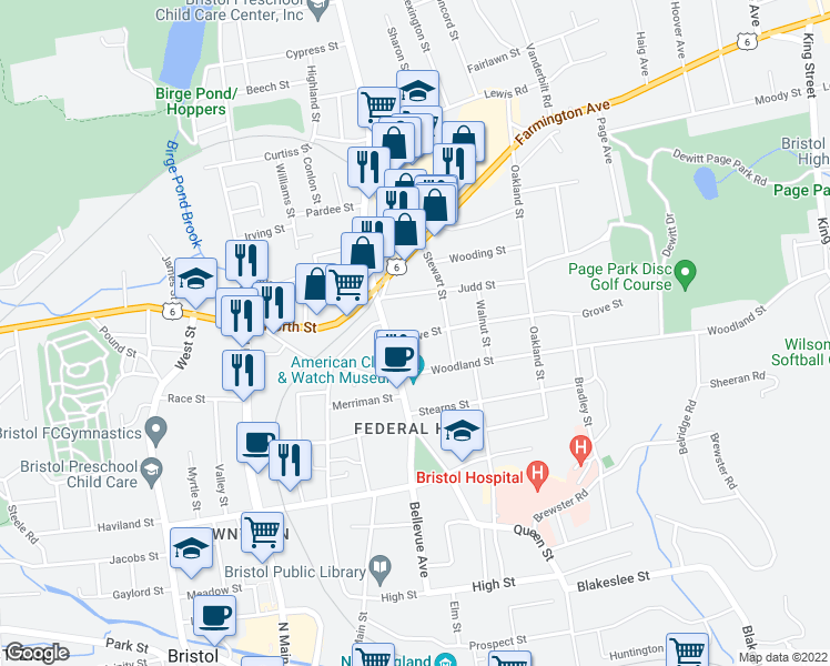 map of restaurants, bars, coffee shops, grocery stores, and more near 130 Maple Street in Bristol