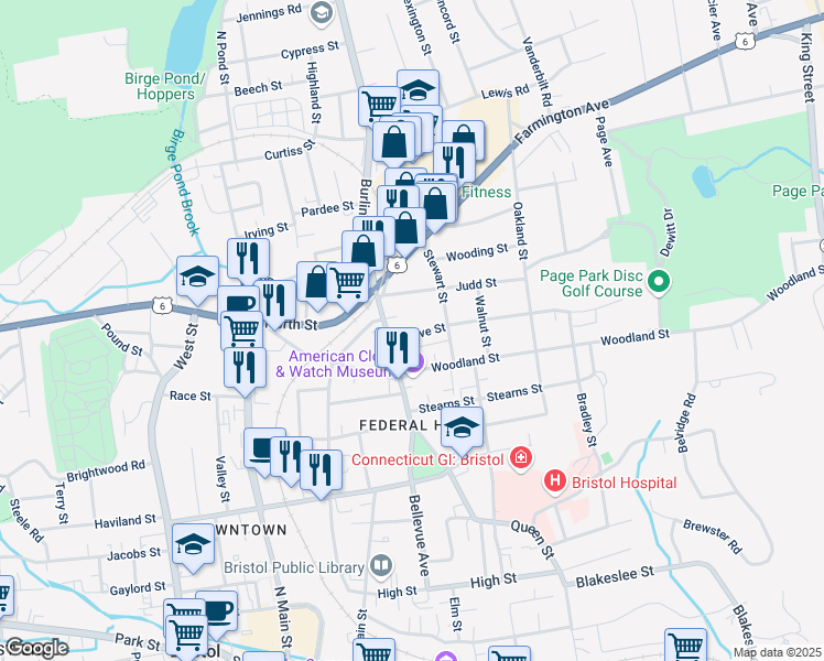 map of restaurants, bars, coffee shops, grocery stores, and more near 130 Maple Street in Bristol