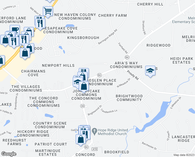 map of restaurants, bars, coffee shops, grocery stores, and more near 9956 Johnnycake Ridge Road in Painesville