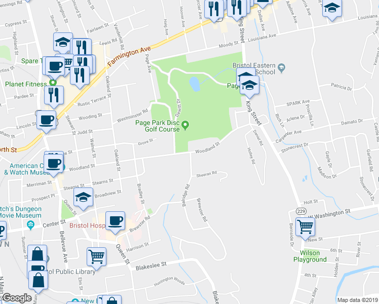 map of restaurants, bars, coffee shops, grocery stores, and more near 311 Woodland Street in Bristol