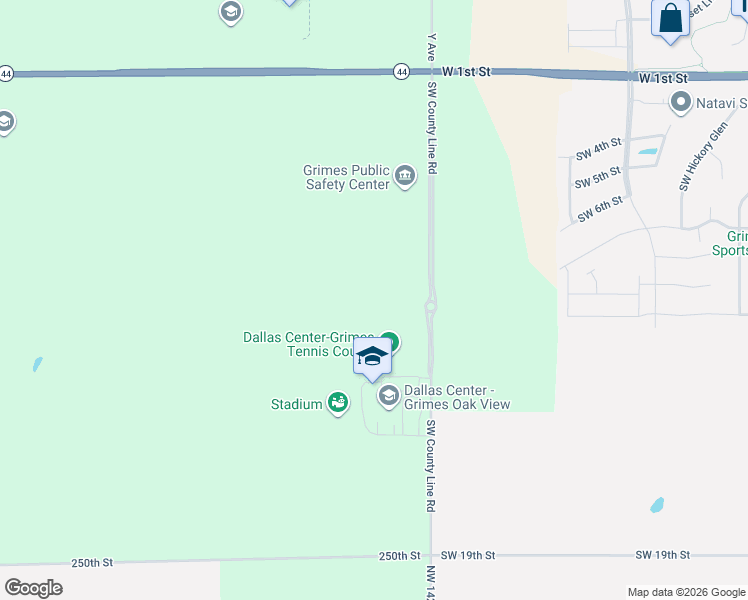 map of restaurants, bars, coffee shops, grocery stores, and more near 6481 Y Avenue in Grimes