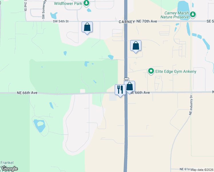 map of restaurants, bars, coffee shops, grocery stores, and more near 188-1144 Northeast 66th Avenue in Ankeny