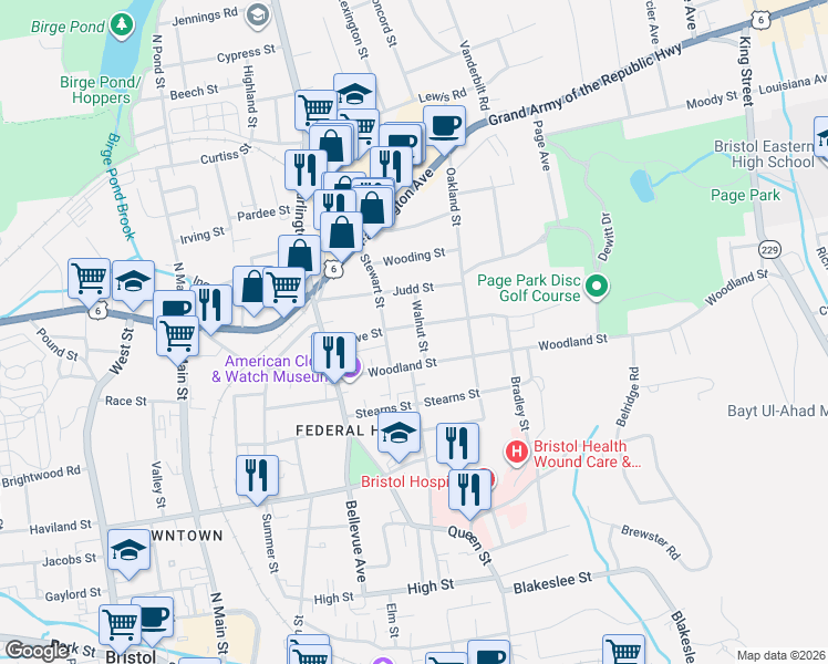 map of restaurants, bars, coffee shops, grocery stores, and more near 94 Grove Street in Bristol