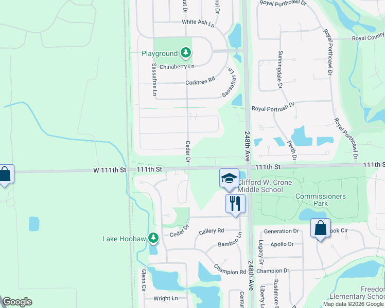 map of restaurants, bars, coffee shops, grocery stores, and more near 25035 111th Street in Naperville