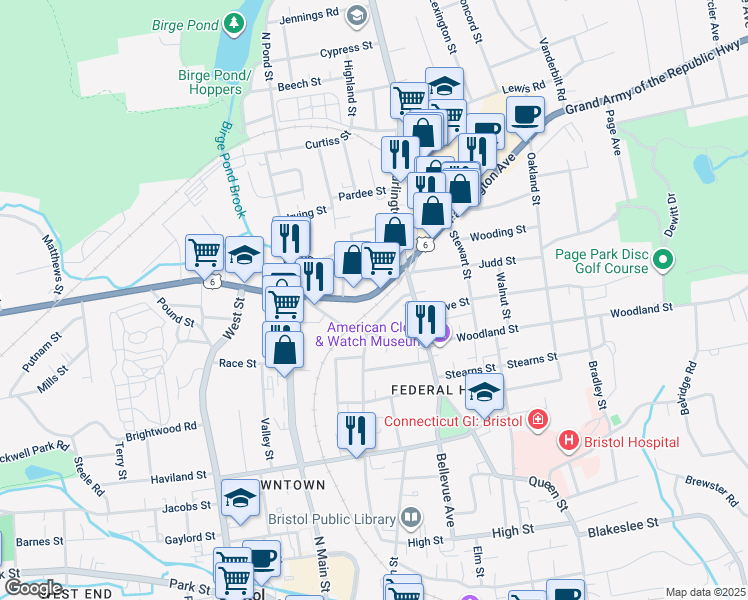 map of restaurants, bars, coffee shops, grocery stores, and more near 269 Summer Street in Bristol
