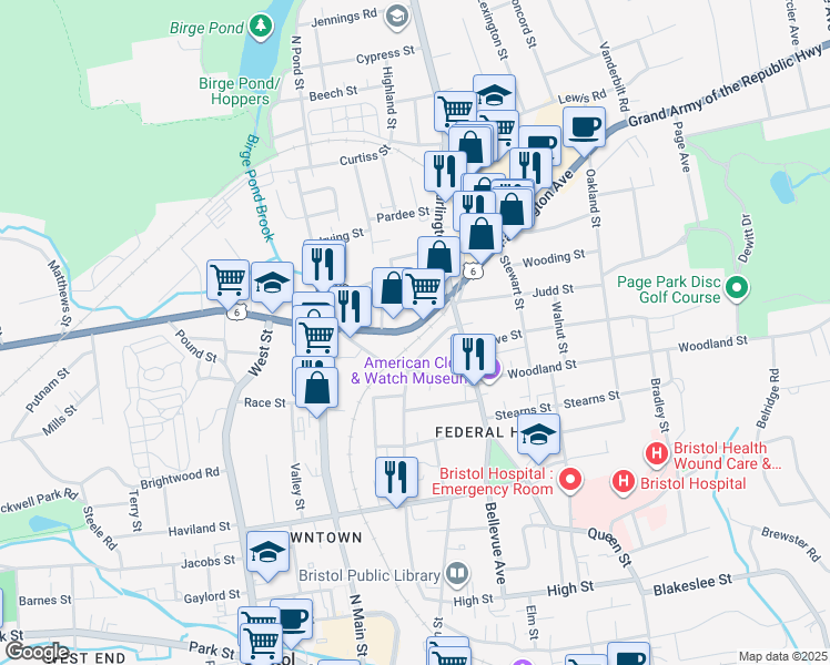 map of restaurants, bars, coffee shops, grocery stores, and more near 269 Summer Street in Bristol