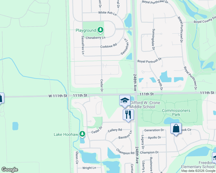 map of restaurants, bars, coffee shops, grocery stores, and more near 25035 111th Street in Naperville