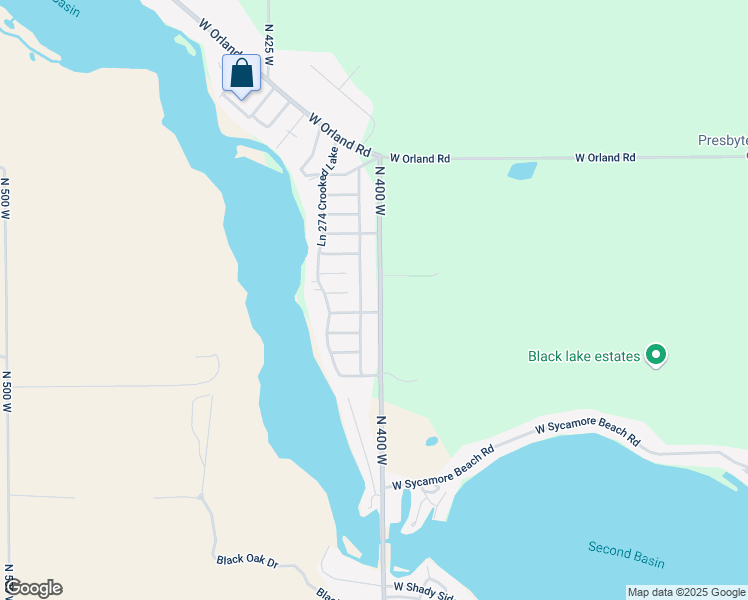 map of restaurants, bars, coffee shops, grocery stores, and more near 135 Ln 280A Crooked Lake in Angola