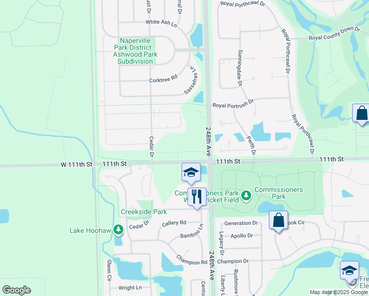 map of restaurants, bars, coffee shops, grocery stores, and more near 4209 Pond Willow Road in Naperville