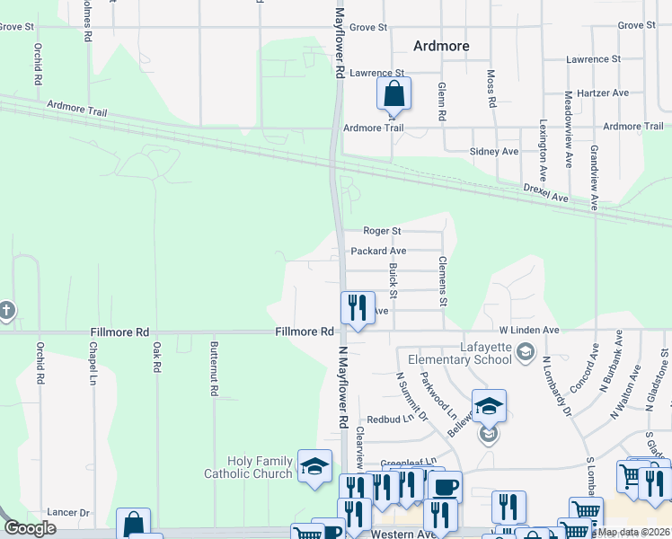 map of restaurants, bars, coffee shops, grocery stores, and more near 5000-5328 Packard Ave in South Bend
