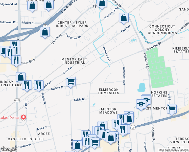 map of restaurants, bars, coffee shops, grocery stores, and more near 8755 Jackson Street in Mentor