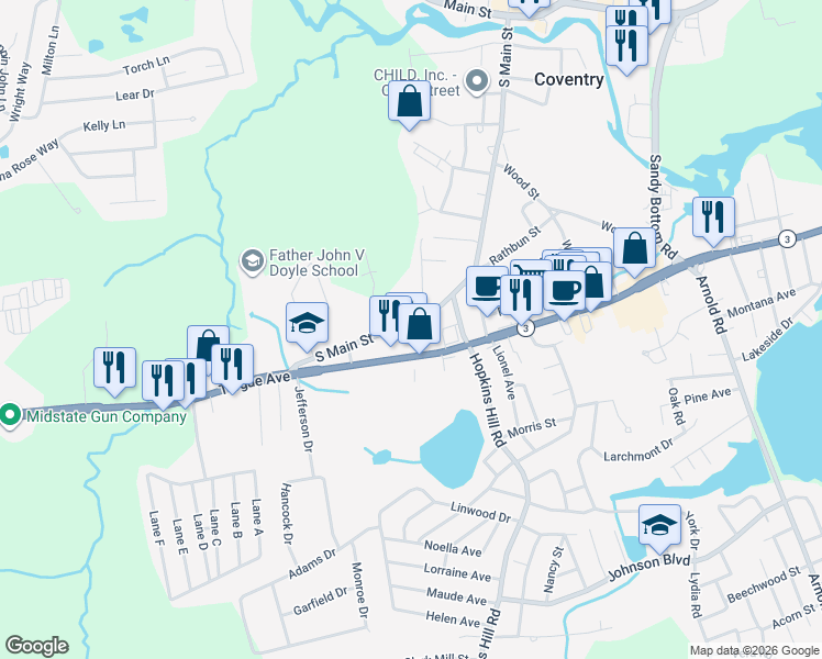 map of restaurants, bars, coffee shops, grocery stores, and more near 5 Ian Street in Coventry