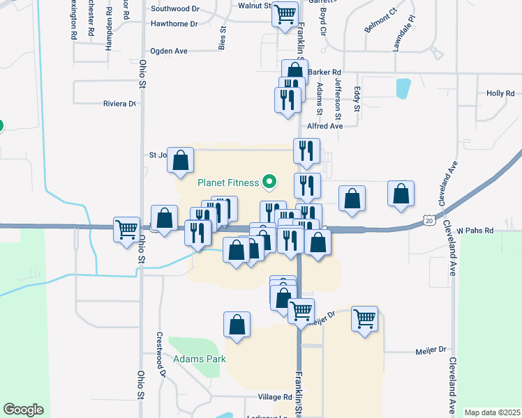 map of restaurants, bars, coffee shops, grocery stores, and more near 201 U.S. 20 in Michigan City