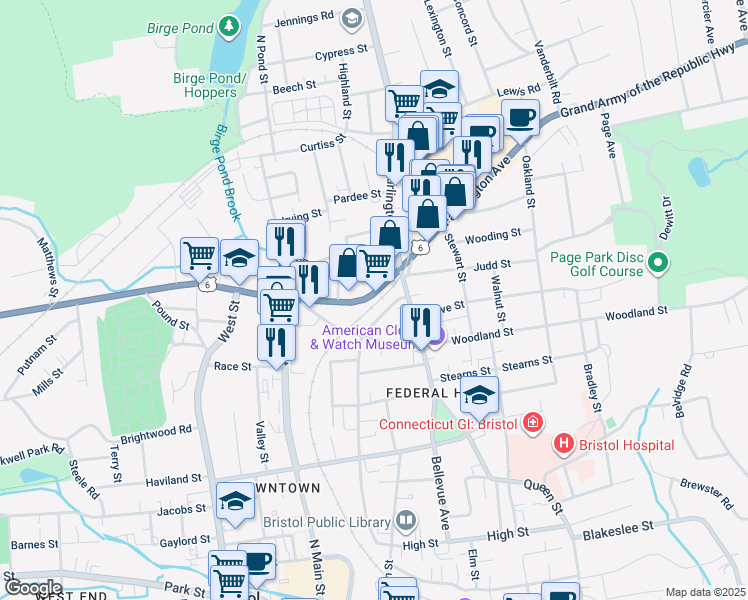 map of restaurants, bars, coffee shops, grocery stores, and more near 27 Reilly Place in Bristol