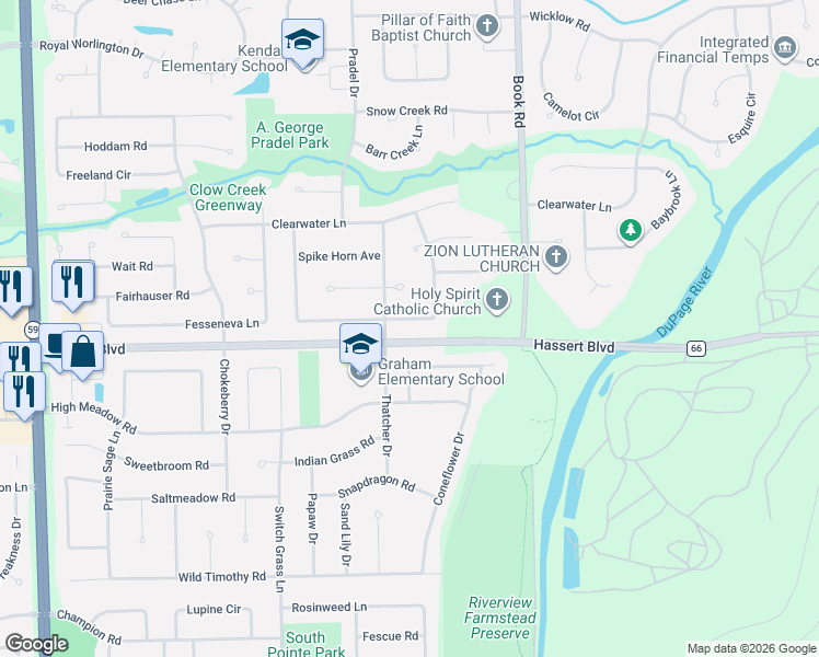 map of restaurants, bars, coffee shops, grocery stores, and more near 4743 Snapjack Circle in Naperville