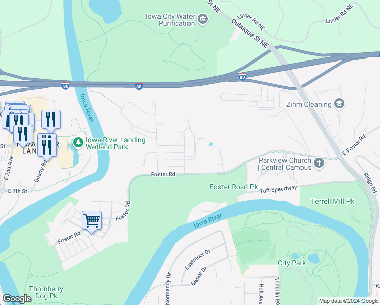 map of restaurants, bars, coffee shops, grocery stores, and more near 1910 Algonquin Road in Iowa City