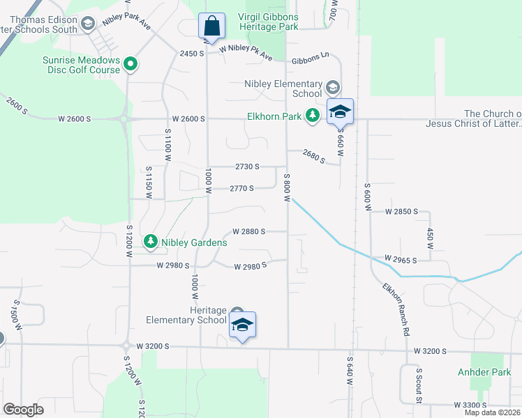 map of restaurants, bars, coffee shops, grocery stores, and more near 842 2770 South in Nibley