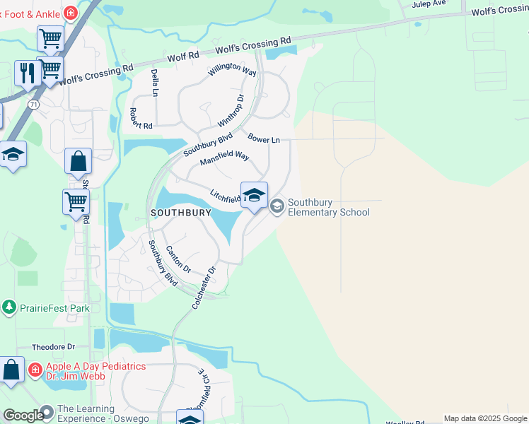 map of restaurants, bars, coffee shops, grocery stores, and more near 820 Preston Lane in Oswego