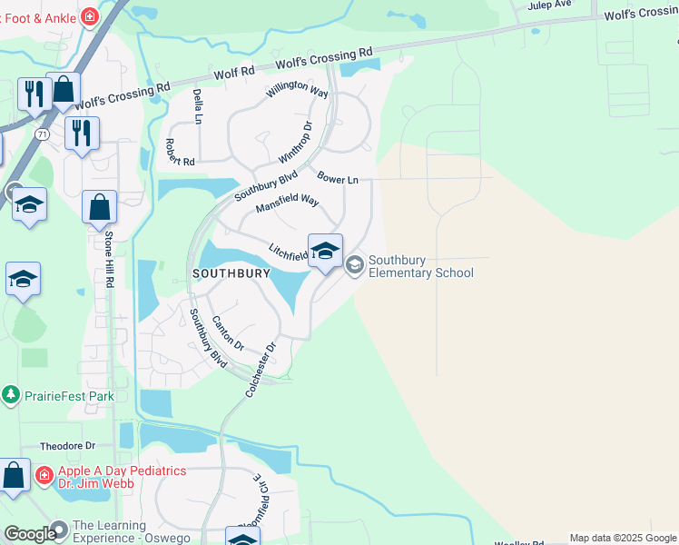 map of restaurants, bars, coffee shops, grocery stores, and more near 820 Preston Lane in Oswego