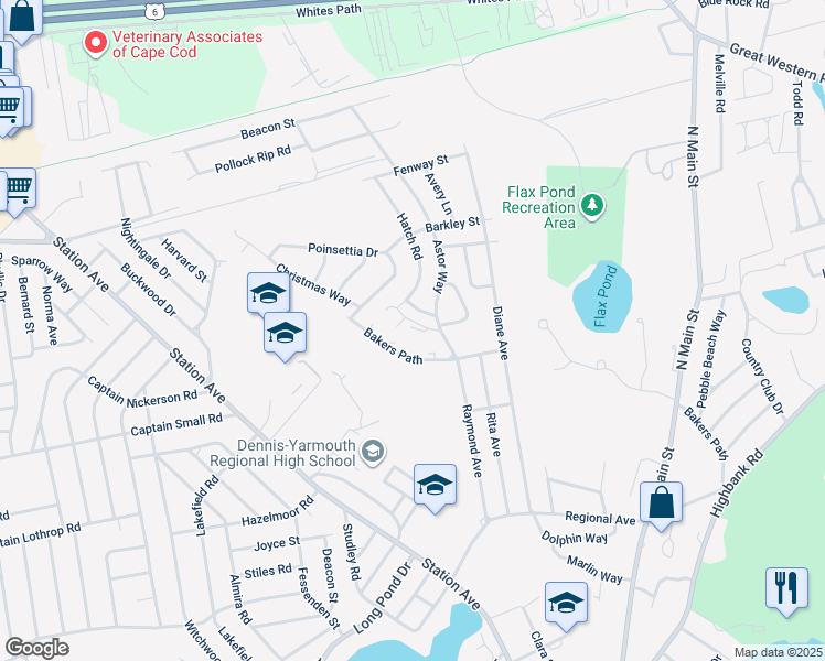 map of restaurants, bars, coffee shops, grocery stores, and more near 7 Copley Place in Yarmouth