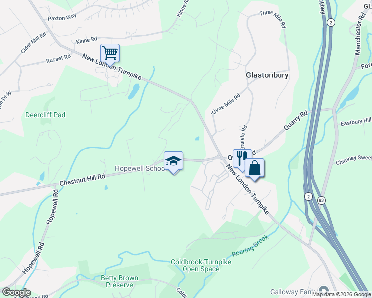 map of restaurants, bars, coffee shops, grocery stores, and more near 1067 Chestnut Hill Road in Glastonbury
