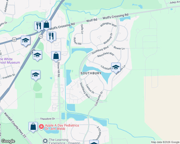 map of restaurants, bars, coffee shops, grocery stores, and more near 804 Putnam Court in Oswego