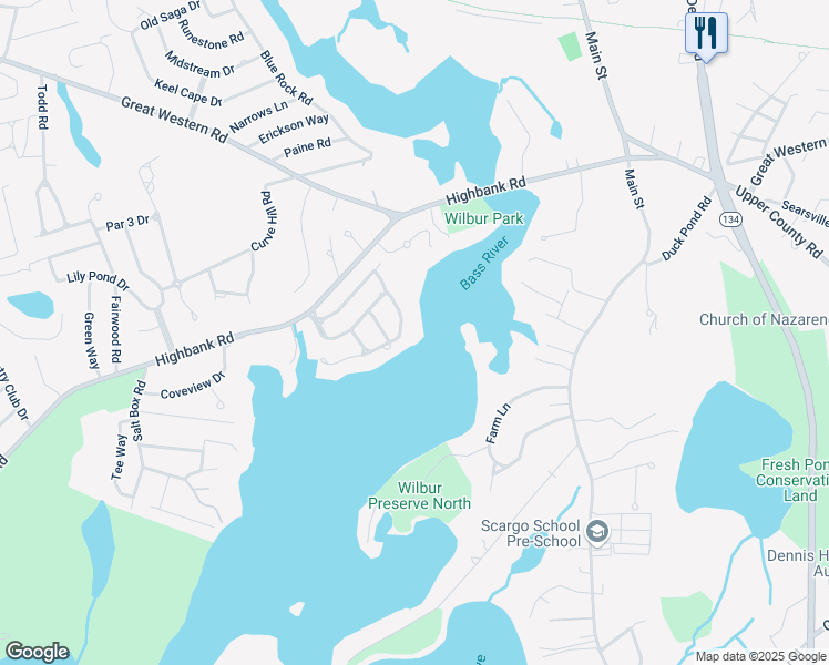 map of restaurants, bars, coffee shops, grocery stores, and more near 27 Grandview Drive in Yarmouth