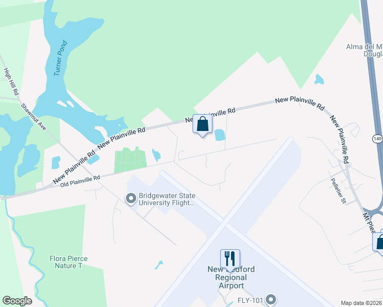 map of restaurants, bars, coffee shops, grocery stores, and more near 1227 Old Plainville Road in New Bedford