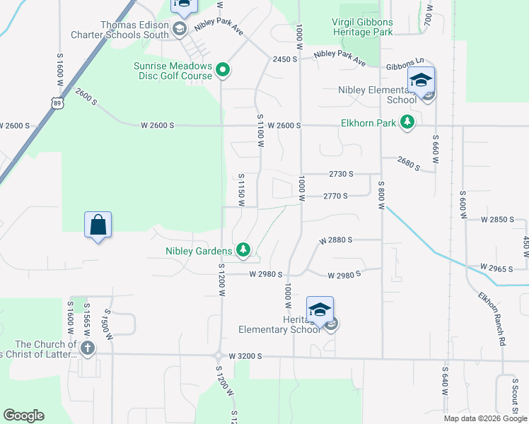 map of restaurants, bars, coffee shops, grocery stores, and more near 2814 South 1100 West in Nibley