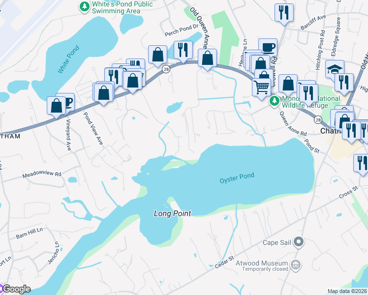 map of restaurants, bars, coffee shops, grocery stores, and more near 91 Uncle Alberts Drive in Chatham