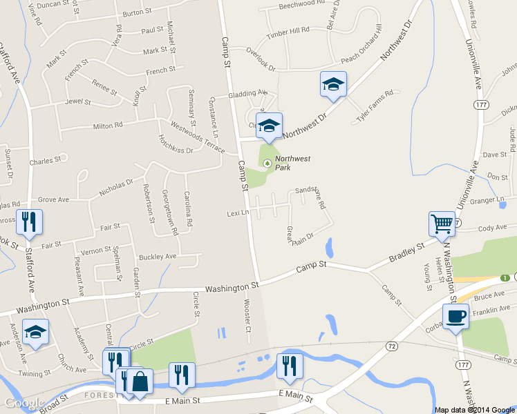 map of restaurants, bars, coffee shops, grocery stores, and more near 7 Tillage Court in Plainville