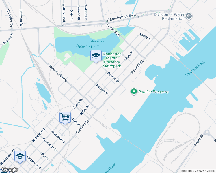 map of restaurants, bars, coffee shops, grocery stores, and more near 3124 North Erie Street in Toledo