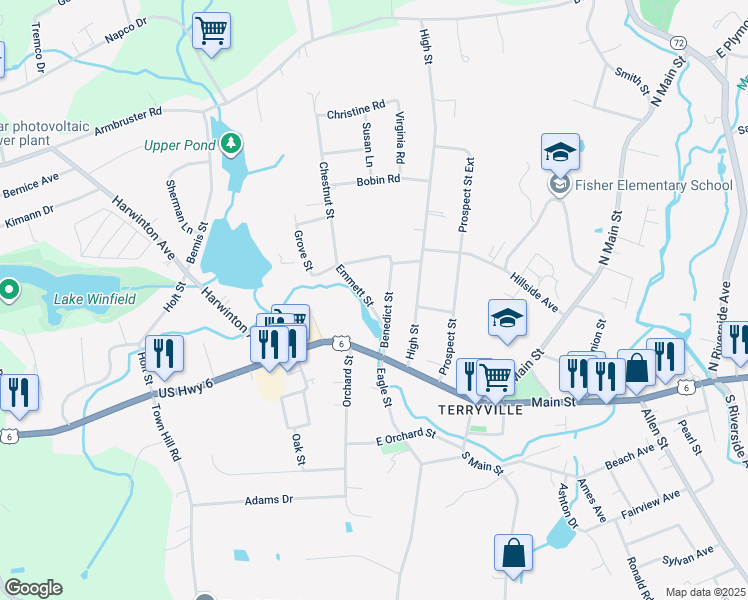 map of restaurants, bars, coffee shops, grocery stores, and more near 24 Emmett Street in Plymouth