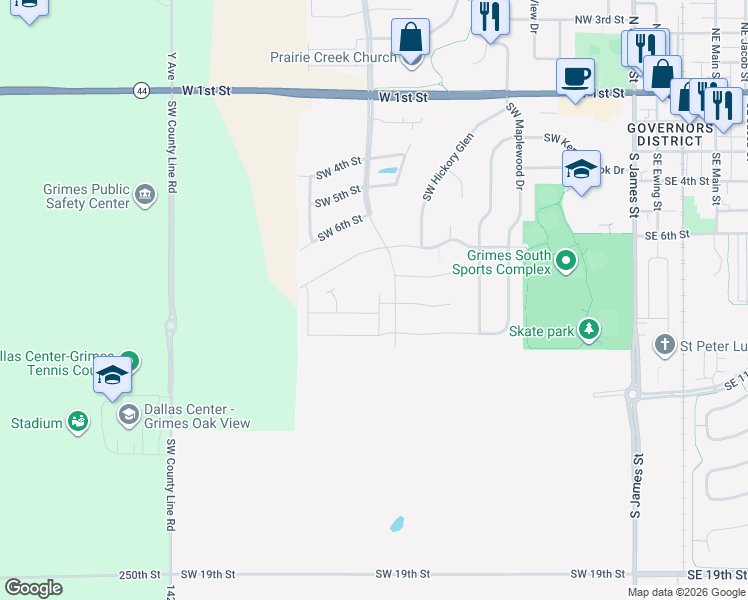 map of restaurants, bars, coffee shops, grocery stores, and more near 820 Southwest Prescott Lane in Grimes