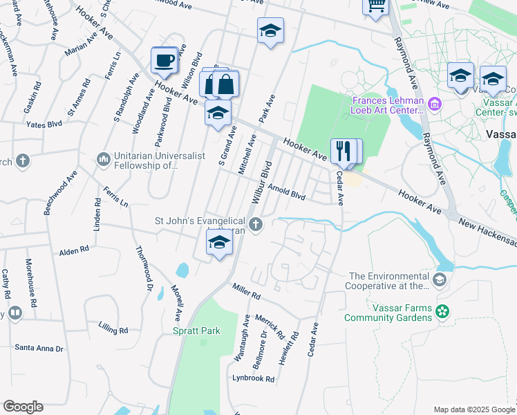 map of restaurants, bars, coffee shops, grocery stores, and more near 35 Wilbur Boulevard in Poughkeepsie
