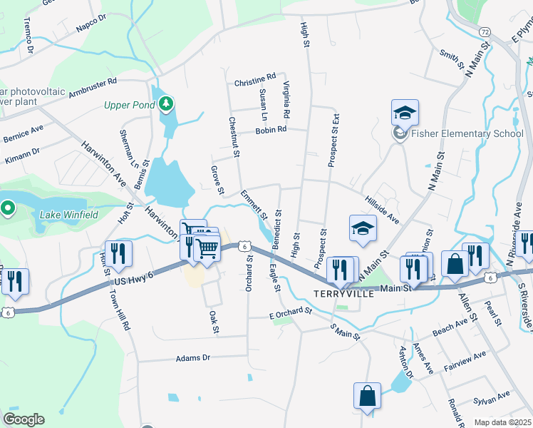 map of restaurants, bars, coffee shops, grocery stores, and more near 24 Emmett Street in Plymouth