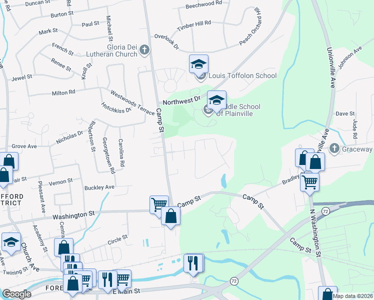 map of restaurants, bars, coffee shops, grocery stores, and more near 8 Bushel Road in Plainville